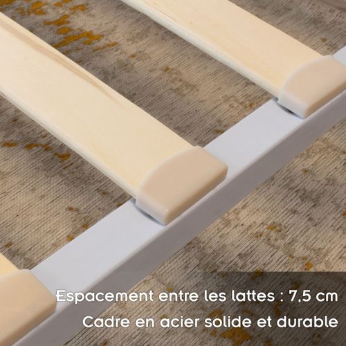 Namara Sommier à Lattes Robuste Avec Pieds En Acier - Montage Facile - 90x200 Cm   Blanc