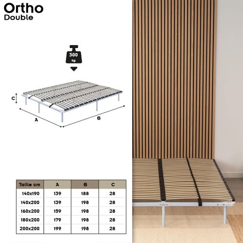 Ortho Sommier à Lattes En Acier Avec Bande Stabilisatrice    Blanc   200x200 Cm Avec Pieds