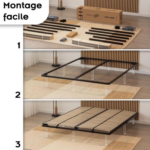 Ortho Sommier à Lattes En Acier Avec Bande Stabilisatrice    Noir   200x200 Cm Sans Pieds