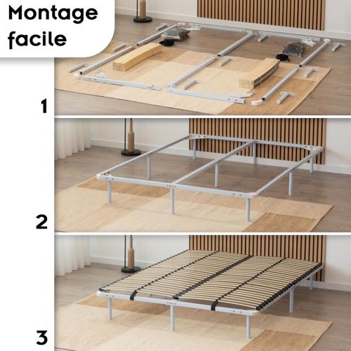 Ortho Sommier à Lattes En Acier Avec Bande Stabilisatrice    Blanc   180x200 Cm Avec Pieds