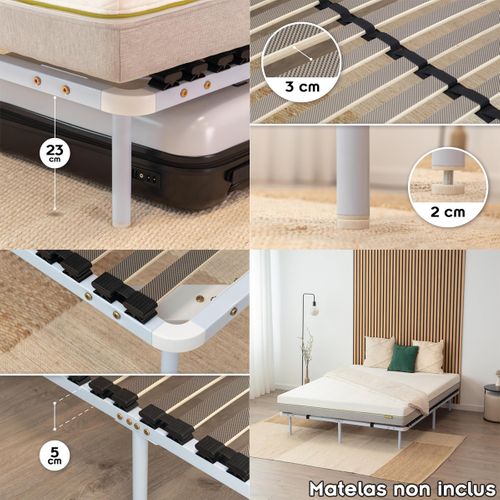 Ortho Sommier à Lattes En Acier Avec Bande Stabilisatrice    Blanc   180x200 Cm Avec Pieds