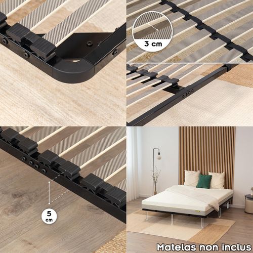 Ortho Sommier à Lattes En Acier Avec Bande Stabilisatrice    Noir   180x200 Cm Sans Pieds