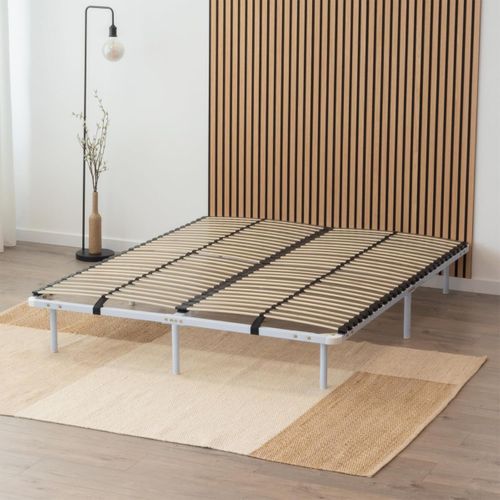 Ortho Sommier à Lattes En Acier Avec Bande Stabilisatrice Blanc 160x200 Cm Avec Pieds