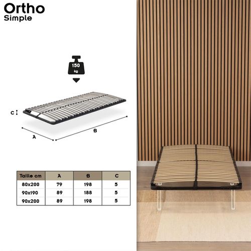 Ortho Sommier à Lattes En Acier Avec Bande Stabilisatrice    Noir   90x200 Cm Sans Pieds