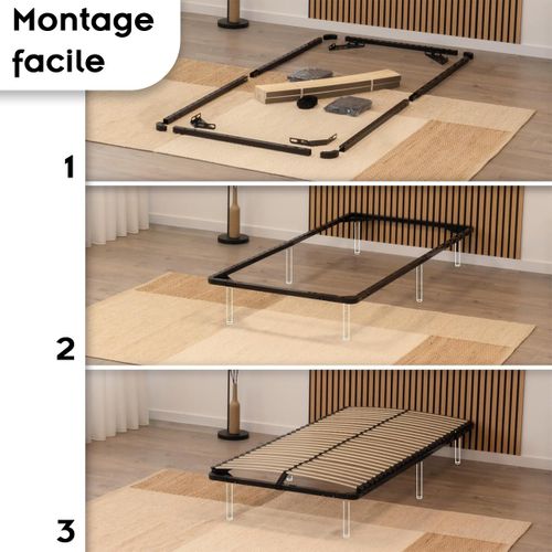 Ortho Sommier à Lattes En Acier Avec Bande Stabilisatrice    Noir   90x200 Cm Sans Pieds