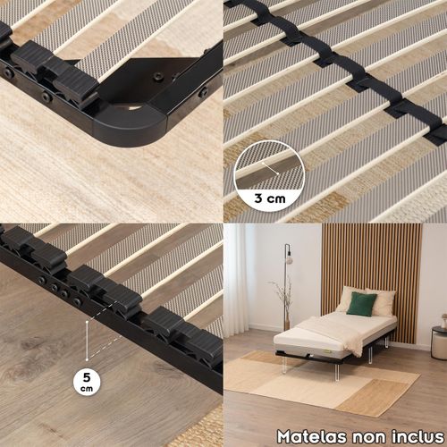 Ortho Sommier à Lattes En Acier Avec Bande Stabilisatrice    Noir   90x200 Cm Sans Pieds