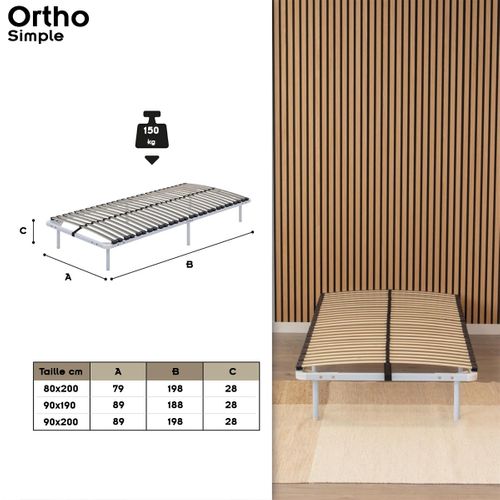 Ortho Sommier à Lattes En Acier Avec Bande Stabilisatrice    Blanc   80x200 Cm Avec Pieds