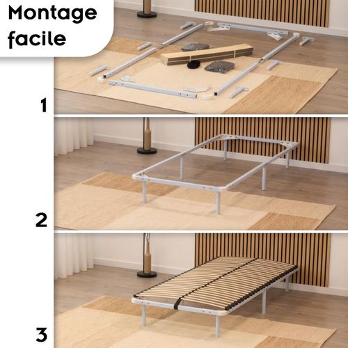 Ortho Sommier à Lattes En Acier Avec Bande Stabilisatrice    Blanc   80x200 Cm Avec Pieds