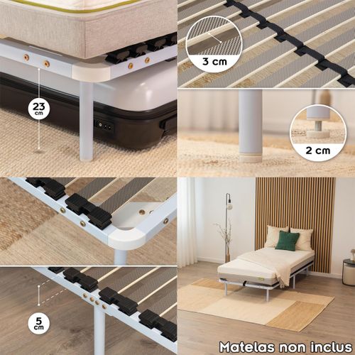 Ortho Sommier à Lattes En Acier Avec Bande Stabilisatrice    Blanc   80x200 Cm Avec Pieds