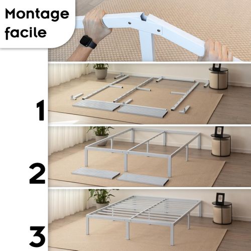 Sappho Cadre De Lit En Acier Avec Espace De Rangement - Montage Facile - 200x200 Cm   Blanc