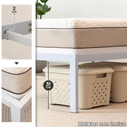 Sappho Cadre De Lit En Acier Avec Espace De Rangement - Montage Facile - 160x200 Cm Blanc