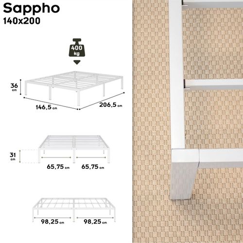 Sappho Cadre De Lit En Acier Avec Espace De Rangement - Montage Facile - 140x200 Cm   Blanc