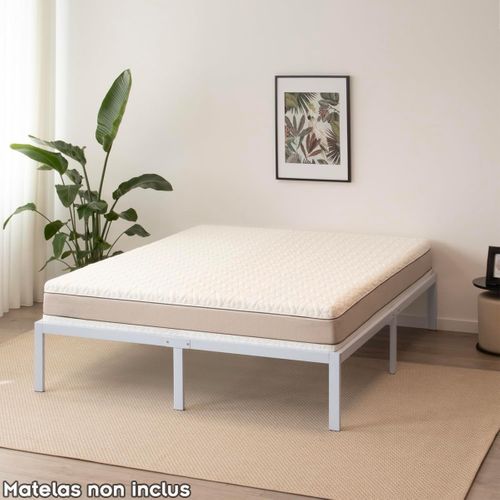 Sappho Cadre De Lit En Acier Avec Espace De Rangement - Montage Facile - 140x200 Cm   Blanc