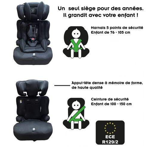 Moya Siège-auto Ceinturé Évolutif R129 I-size 76-150 Cm Pour Enfants    Noir