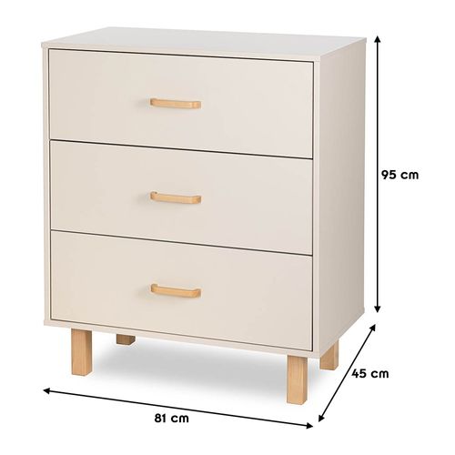 Laura Commode Bébé En Bois De Hêtre 3 Tiroirs Champagne Sans Plan à Langer