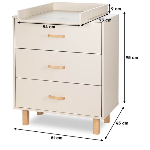 Laura Commode Bébé En Bois De Hêtre 3 Tiroirs    Champagne   Avec Plan à Langer Amovible