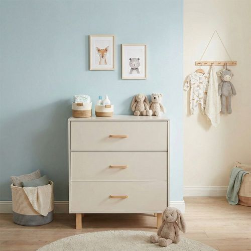 Laura Commode Bébé En Bois De Hêtre 3 Tiroirs    Champagne   Avec Plan à Langer Amovible