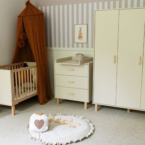 Laura Commode Bébé En Bois De Hêtre 3 Tiroirs    Champagne   Avec Plan à Langer Amovible