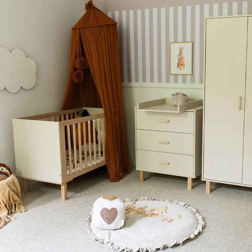 Laura Lit Bébé Évolutif à Barreaux Avec Barrière De Sécurité 120x60 Champagne + Plan à Langer