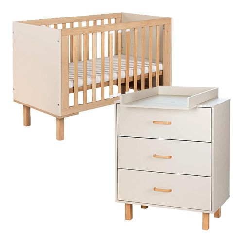 Laura Ensemble Bébé Commode Et Lit Évolutif 120x60 Champagne + Plan à Langer Commode