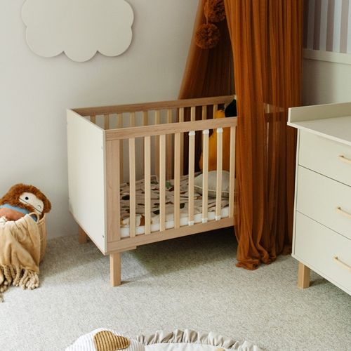 Laura Ensemble Bébé Commode Et Lit Évolutif 120x60 Champagne + Plan à Langer Lit