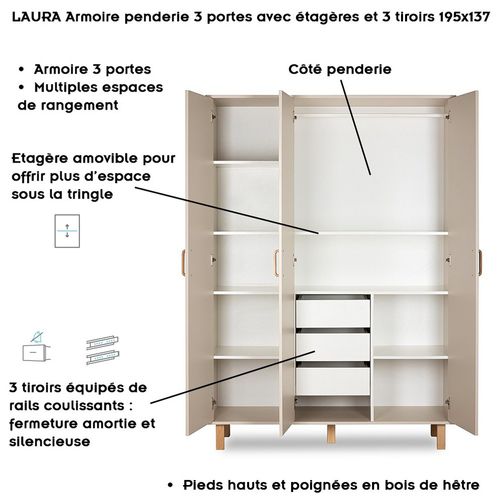 Laura Chambre Bébé Armoire Commode Et Lit Évolutif 120x60    Champagne   + Plan à Langer Commode