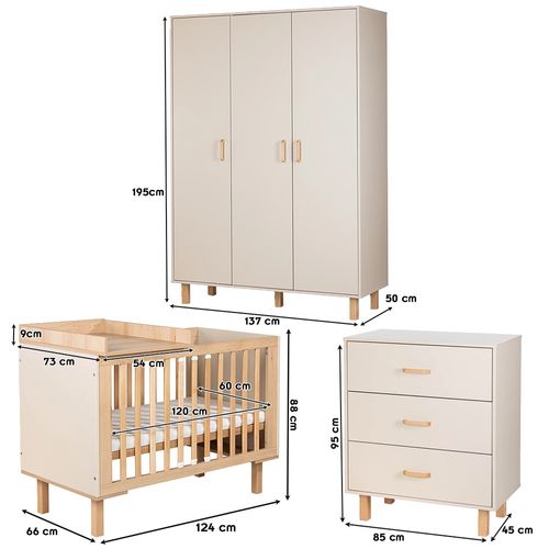 Laura Chambre Bébé Armoire Commode Et Lit Évolutif 120x60 Champagne + Plan à Langer Lit
