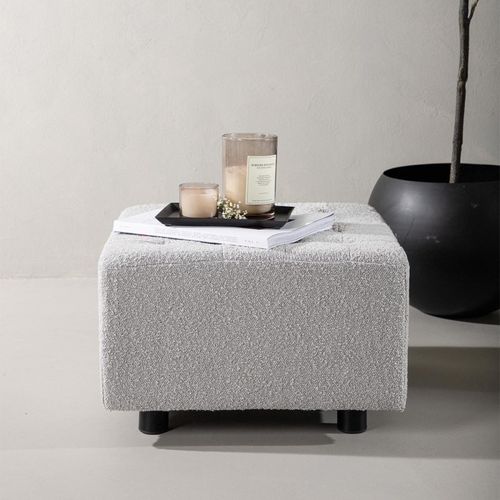 Pouf Tissu Bouclé "bowie" 51cm Gris Clair