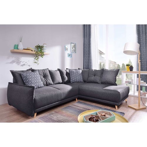 Canapé Angle Droit Convertible 5 Places Lena En Tissu Gris Foncé