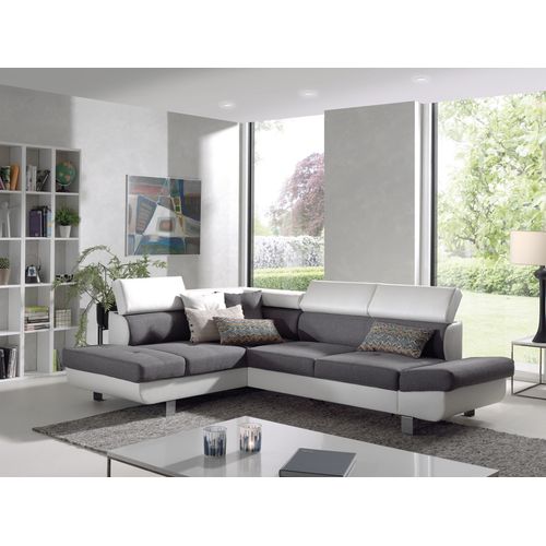 Canapé Angle Gauche Convertible 5 Places Lisbona En Tissu Blanc / Gris