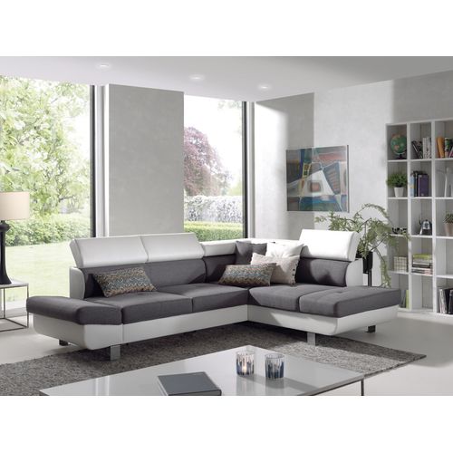 Canapé Angle Droit Convertible 5 Places Lisbona En Tissu Blanc / Gris