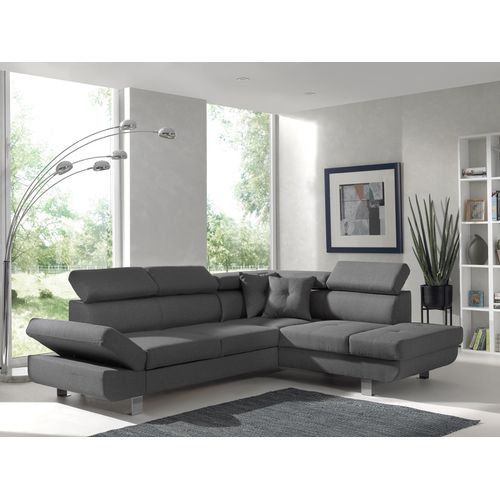 Canapé Angle Droit Convertible 5 Places Lisbona En Tissu Gris Foncé