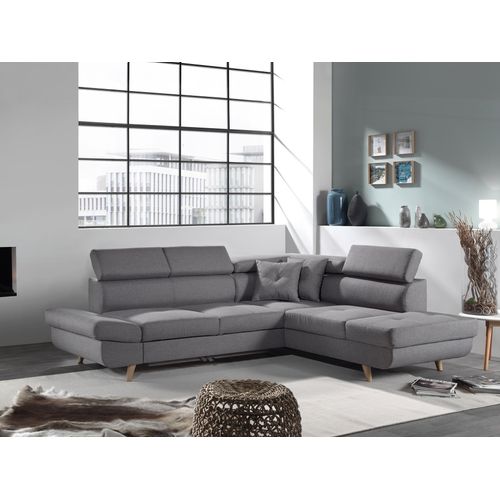 Canapé Angle Droit Convertible 5 Places Linea En Tissu Gris Clair
