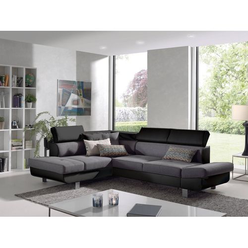 Canapé Angle Gauche Convertible 5 Places Lisbona En Tissu Noir / Gris