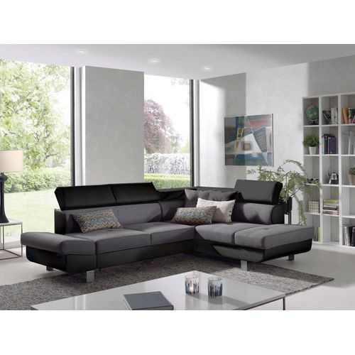 Canapé Angle Droit Convertible 5 Places Lisbona En Tissu Noir / Gris