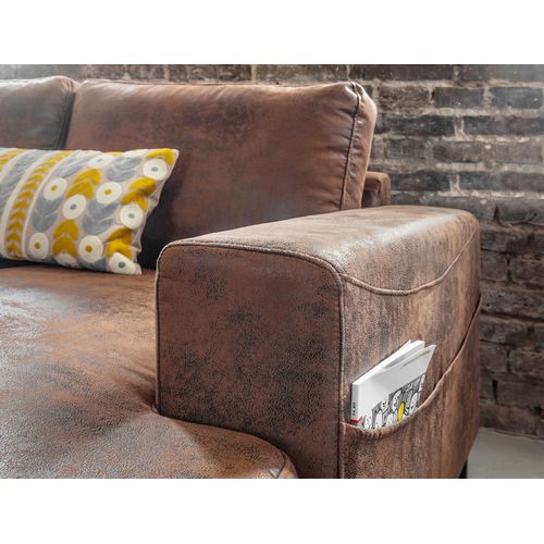 Lilly - Canapé Panoramique D'angle Gauche - 7 Places - En Microfibre Marron Vintage