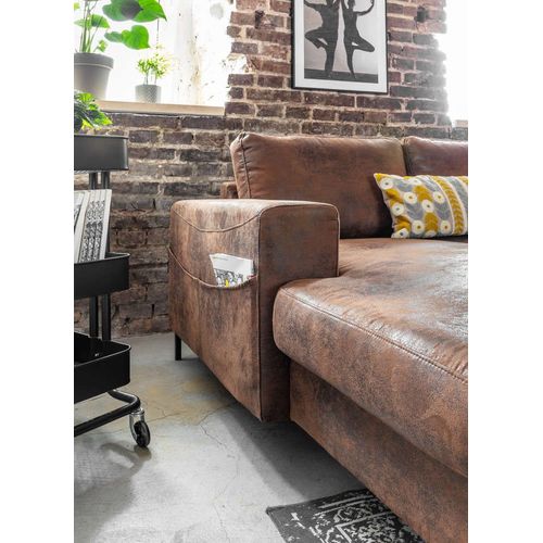 Lilly - Canapé Panoramique D'angle Droit - 7 Places - En Microfibre Marron Vintage