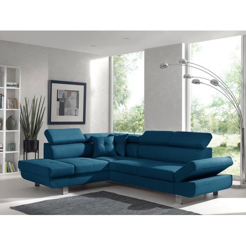 Canapé Angle Gauche Convertible 5 Places Lisbona En Tissu Bleu Canard