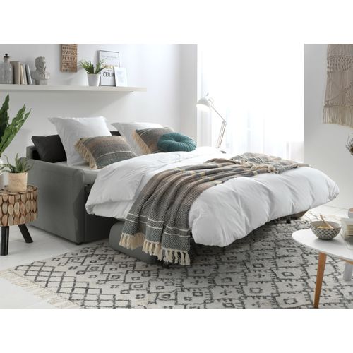 Canapé Droit Convertible 3 Places Ari En Tissu Gris Clair