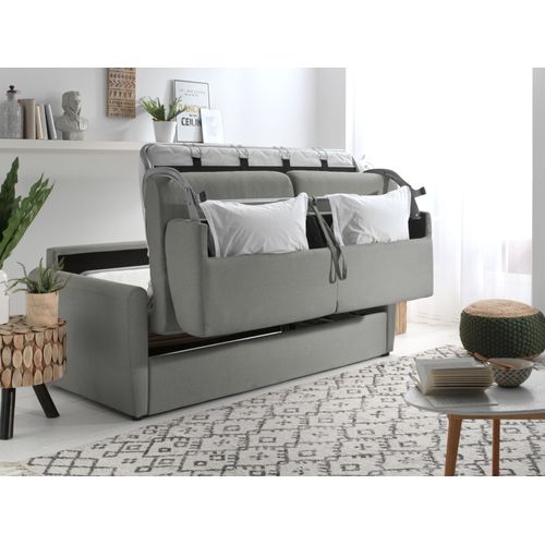 Canapé Droit Convertible 3 Places Ari En Tissu Gris Clair