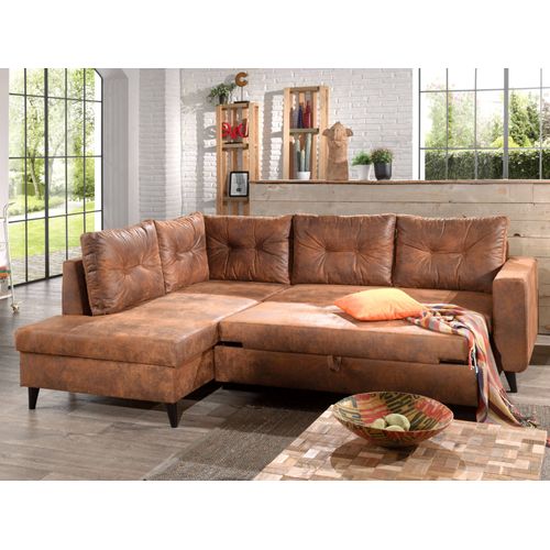 Canapé Angle Gauche Convertible 5 Places Nordic En Microfibre Marron
