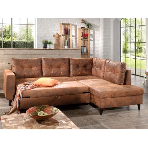 Canapé Angle Droit Convertible 5 Places Nordic En Microfibre Marron