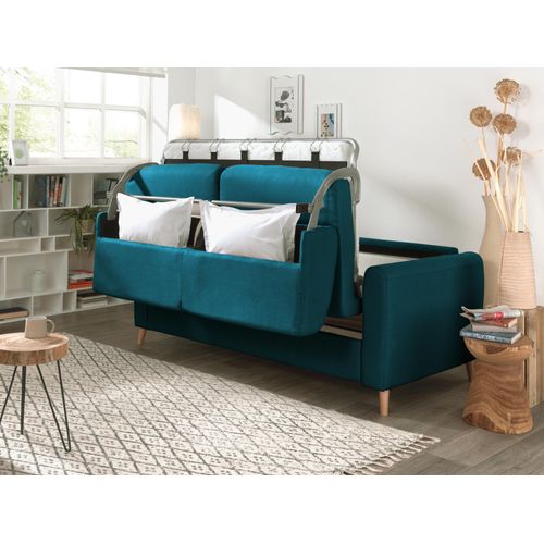 Canapé Droit Convertible 3 Places Timo En Tissu Bleu Canard