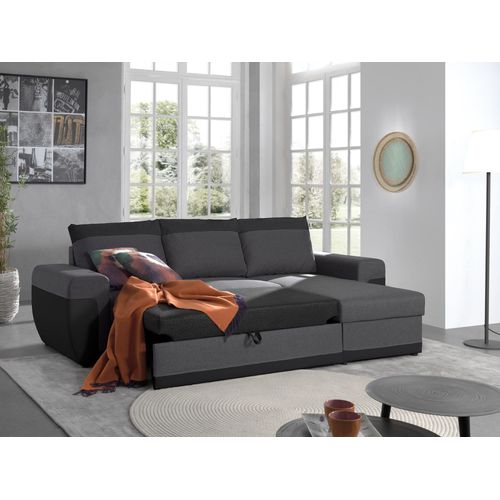 Milan - Canapé D'angle Réversible - 4 Places - Convertible Avec Coffre - En Simili Et Tissu