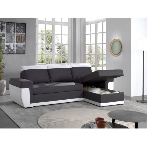 Canapé D'angle Réversible Convertible Milan 4 Pl Avec Coffre De Rangement Simili Tissu - Blanc/Gris