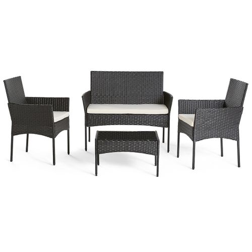 Marbella - Salon Bas De Jardin 4 Places - En Résine Tressée - Noir Avec Coussins Beiges