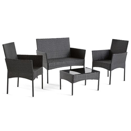 Marbella - Salon Bas De Jardin 4 Places - En Résine Tressée - Noir Avec Coussins Beiges