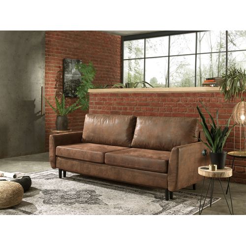 Canapé Droit Convertible 3 Places Dan En Microfibre Marron