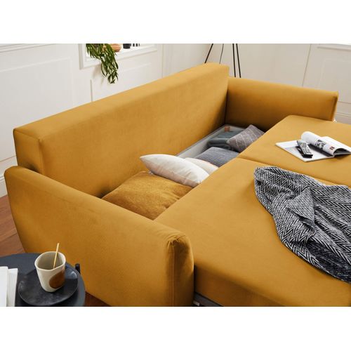 Canapé Droit Convertible 3 Places Nils En Velours Jaune