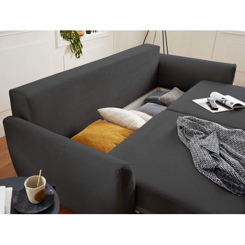 Canapé Droit Convertible 3 Places Nils En Velours Gris